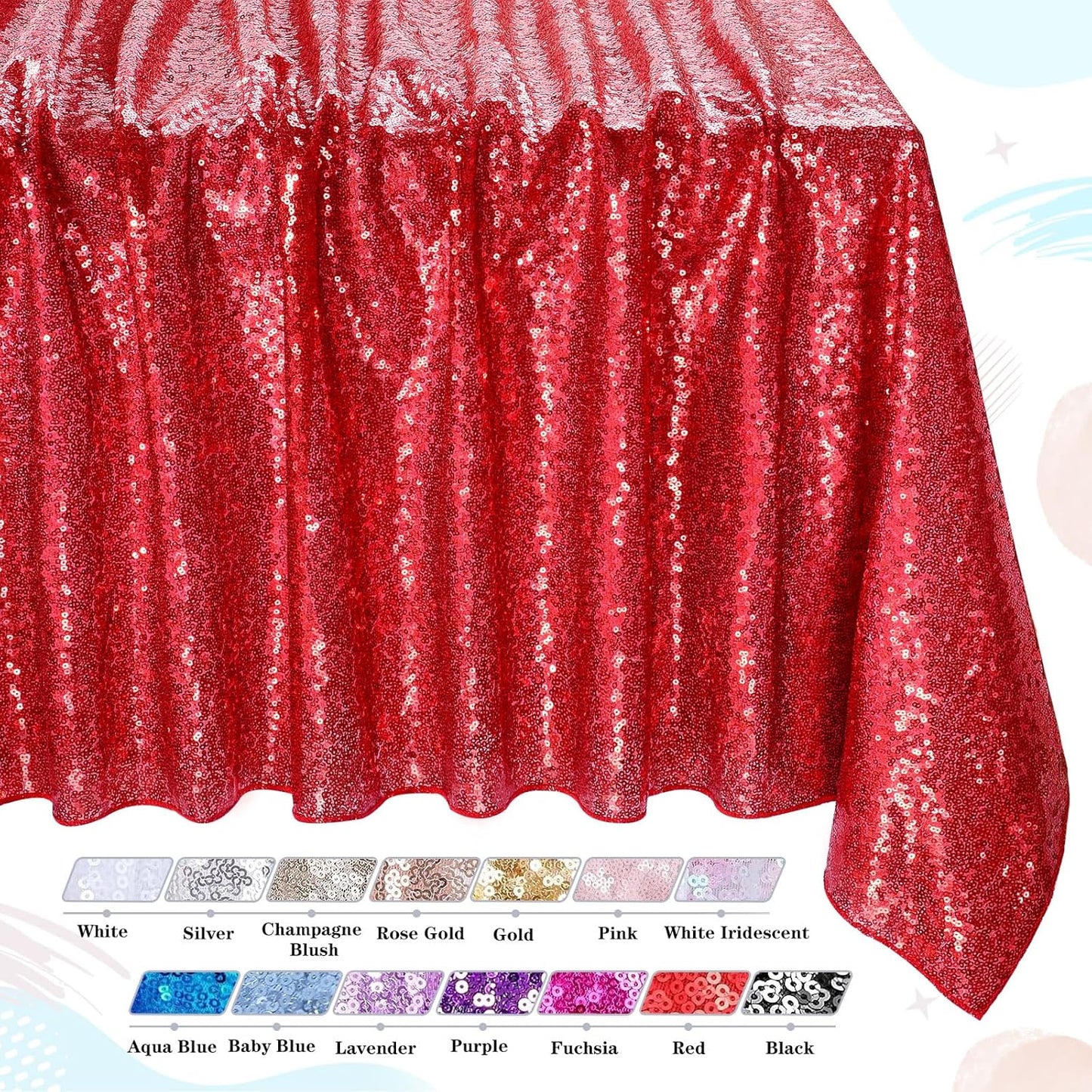 QueenDream Sparkly Sequin Tablecloth - Red Table Cloth 50x80 Inches Rectangle Table Overlay Fabric for Birthday Parties Baby Shower Decoration