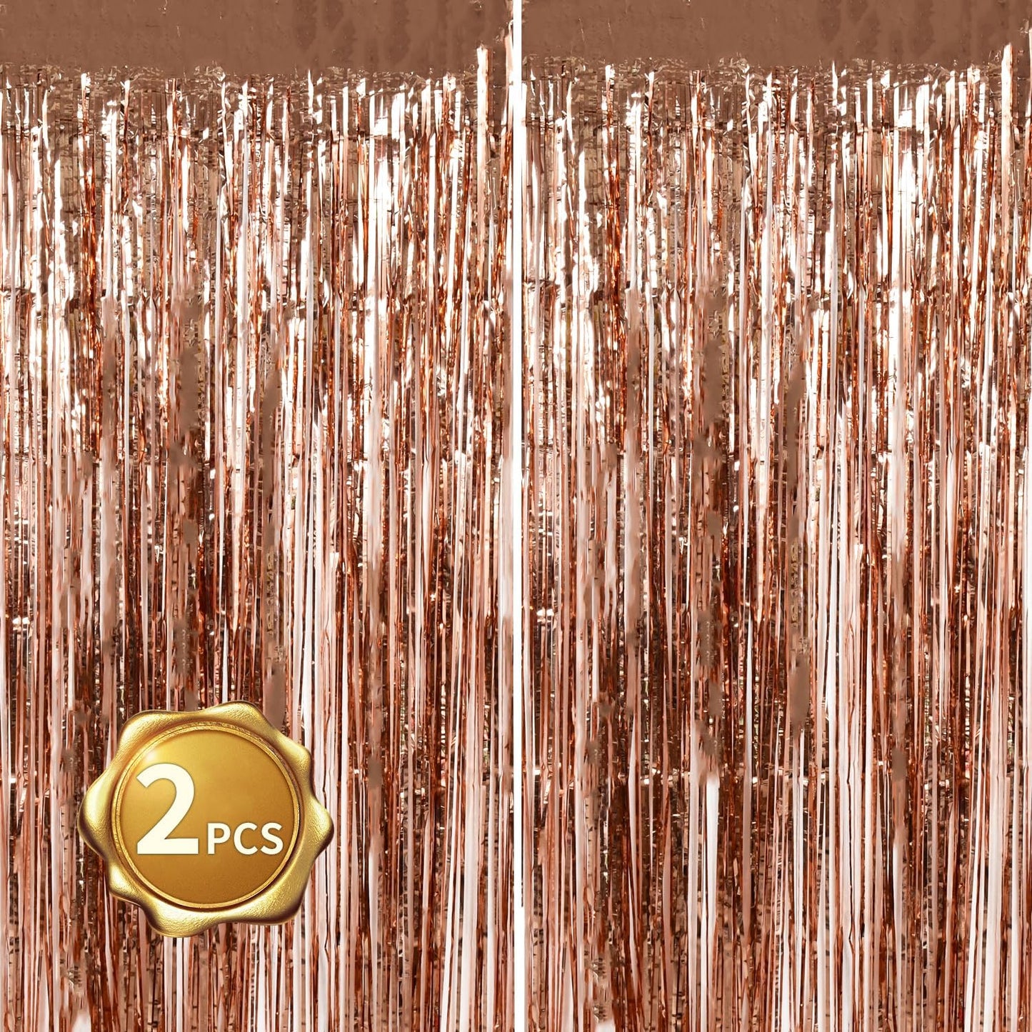 BEISHIDA 2 Pcs Rose Gold Door Streamers Tinsel Curtain Party Backdrop Fringe Foil Wall Background for Birthday Christmas Wedding Hot Pink Girls Valentine's Day Party Decoration(3.28 ft x 6.56 ft)