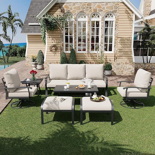 HOMREST Patio Furniture Sets 7 PCS Outdoor Metal Conversation Sets, 360 Degree by HOMREST