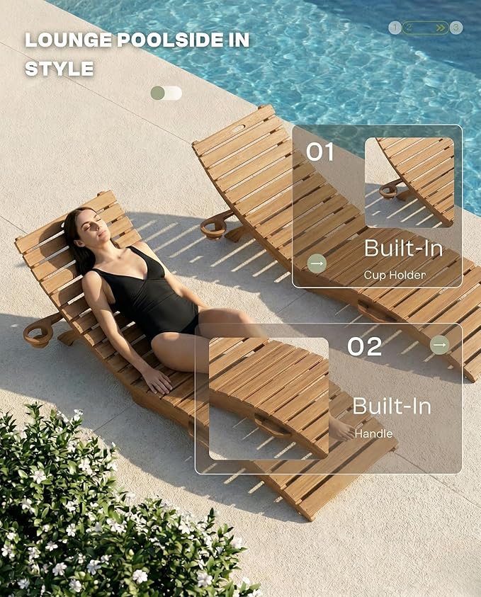 Folding HDPE Pool Lounge Chairs Set of 6, Pre-Assembled Outdoor Chaise Lounge - Image 5