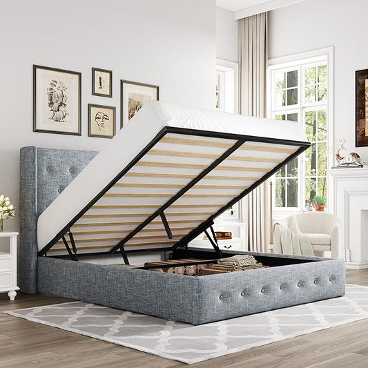 Allewie Full Size Lift Up Storage Bed, Button Tufted Headboard by Allewie