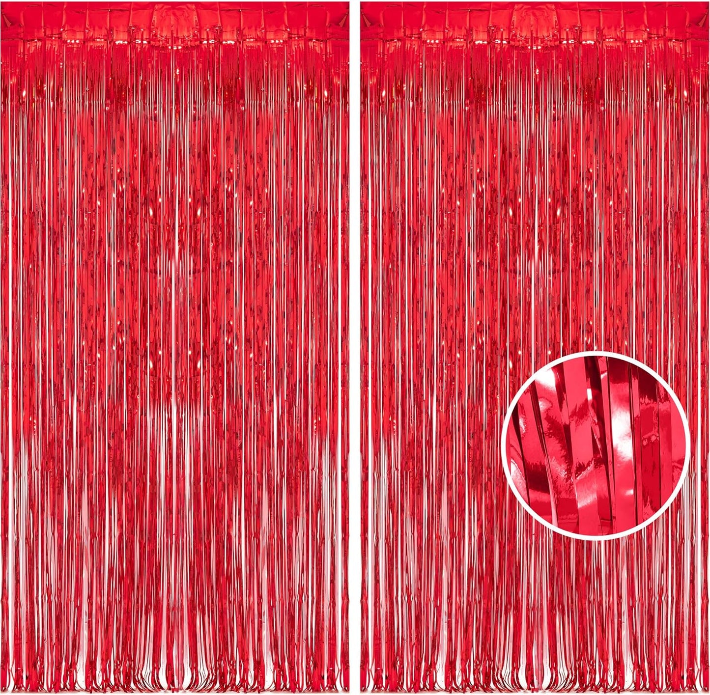 Foil Fringe Curtain Christmas Party Decorations - Red Metallic Tinsel Photo Booth Backdrop Party Steamers Curtains for Christmas New Years Valentines Engagement Celebration Party