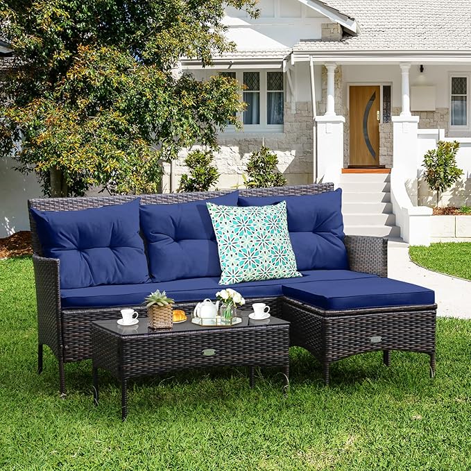 Tangkula 3 Pieces Patio Conversation Set, All Weather Outdoor PE Rattan Wicker - Image 2