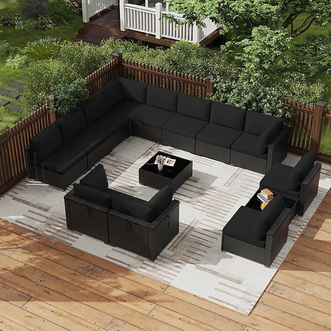 KIGOTY 14-Piece Patio Furniture Set, All-Weather PE Rattan Outdoor Sectional by KIGOTY