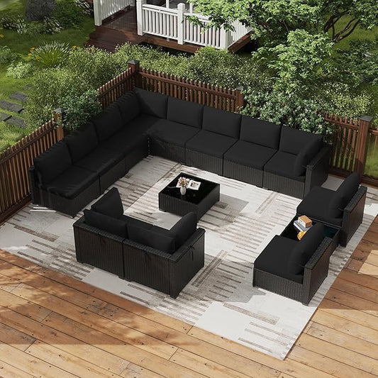KIGOTY 14-Piece Patio Furniture Set, All-Weather PE Rattan Outdoor Sectional by KIGOTY