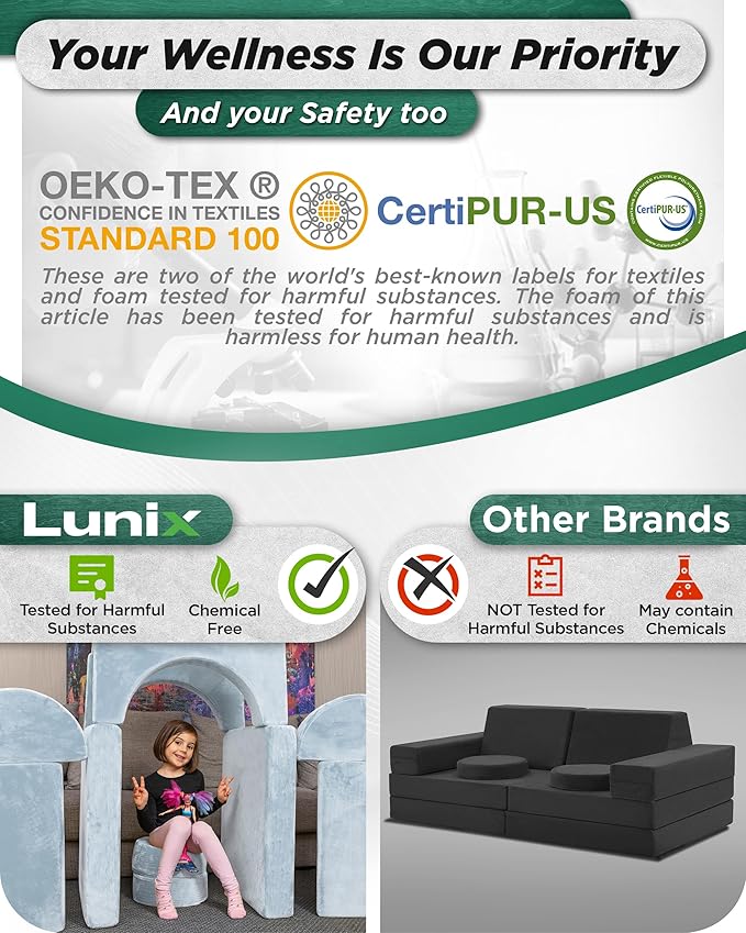 Lunix LX15 14pcs Modular Kids Play Couch, Child Sectional Sofa, Fortplay - Image 8