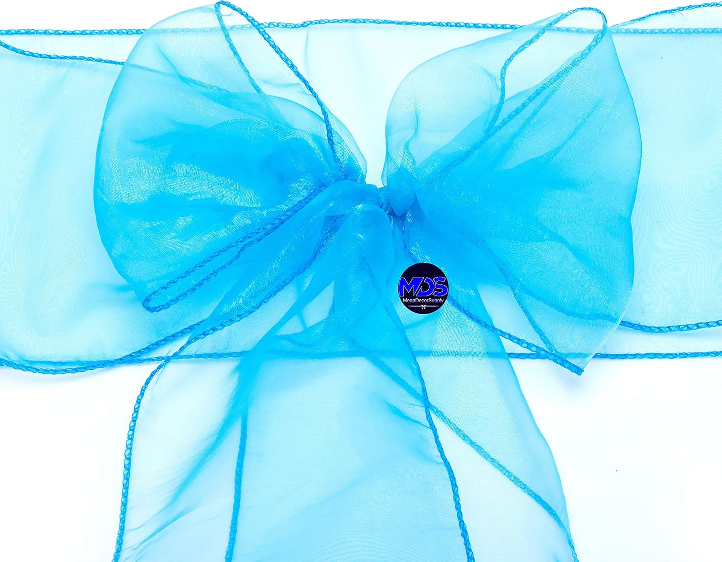 MDS Pack of 125 PCS Organza Chair Sashes Wider Dining Chair Bows Ribbon Tie Back for Wedding Party Birthday Bridal Shower Reception Event Banquet Home Chair Cover Decoration - Blue