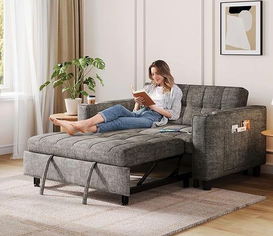 LINSY 54" Pull Out Couch with Charging Station, Small Sleeper Sofa Bed with Cup by Linsy