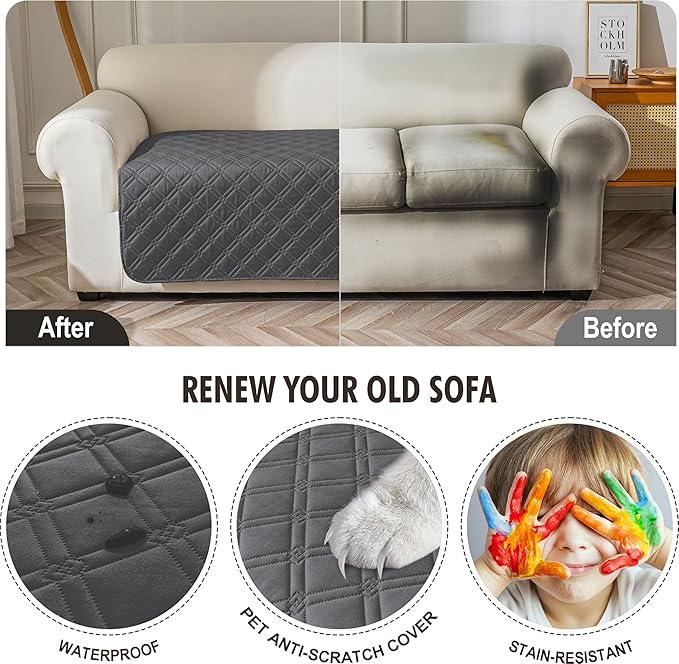 Genina Waterproof Couch Cover, Washable Anti-Slip 78inch Sofa Covers - Image 4