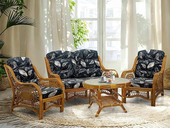 Malibu Lounge Loveseat Sofa Natural Rattan Wicker Handmade Design, Colonial - Image 4