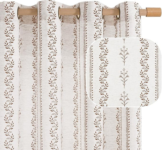BGment Short Brown Boho Curtains Leaf Floral Print Cottage Core Botanical by BGment