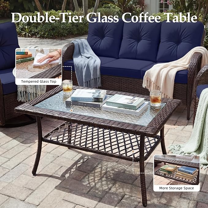 UPHA 5 Pieces Patio Furniture Sets, Wicker Outdoor 3-Seat Sofa Set - Image 7