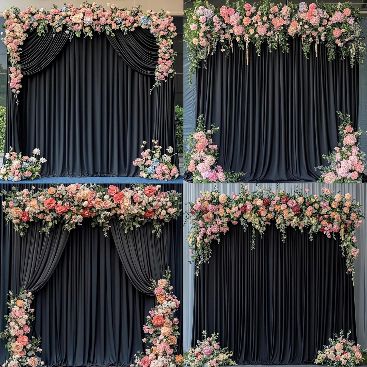 50 ft x 10 ft Wrinkle Free Black Backdrop Curtain for Parties, 10 Panels Polyester Black Photo Backdrop Drapes for Graduation Birthday Wedding Party Stage Curtains, Thick Bulk Background Curtains