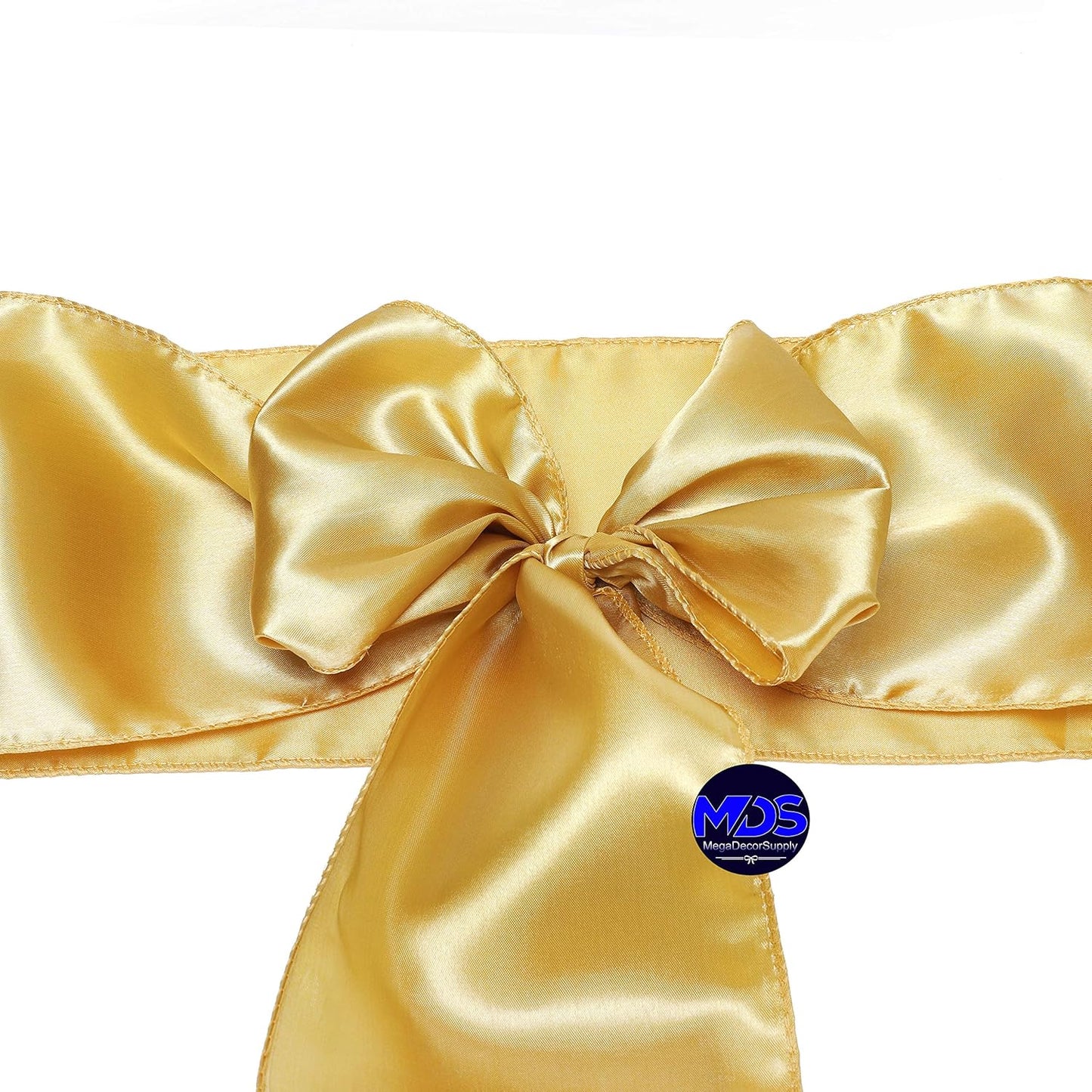 MDS Pack of 10 PCS Satin Chair Sashes Charmeuse Sateen Dining Chair Bows Ribbon Ties Back Sash for Wedding Party Birthday Home Hotel Restaurant Banquet Decoration (7 x 108 Inch, Gold)
