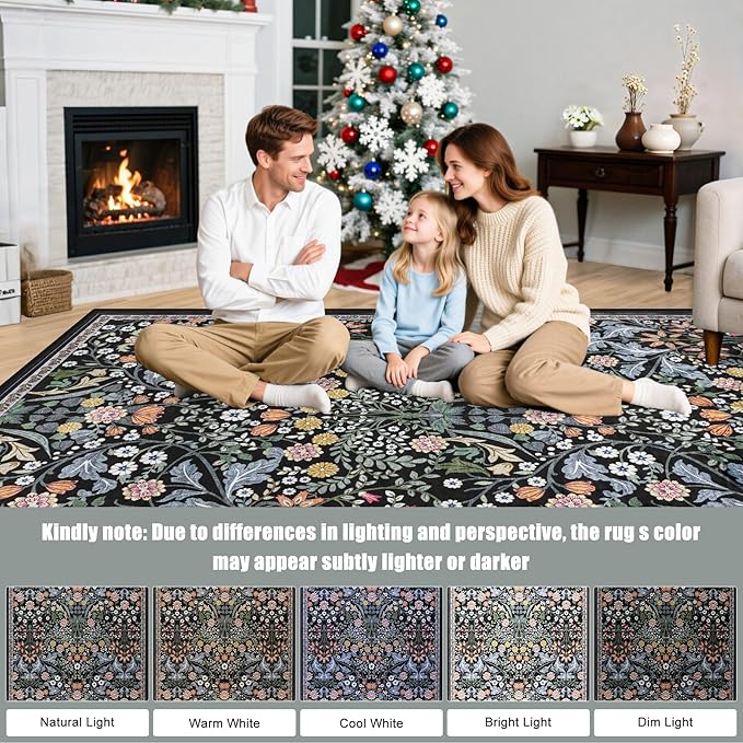 Area Rug Living Room Rugs: Floral 4x6 Washable Rug Vintage Soft Boho Non-Slip - Image 9