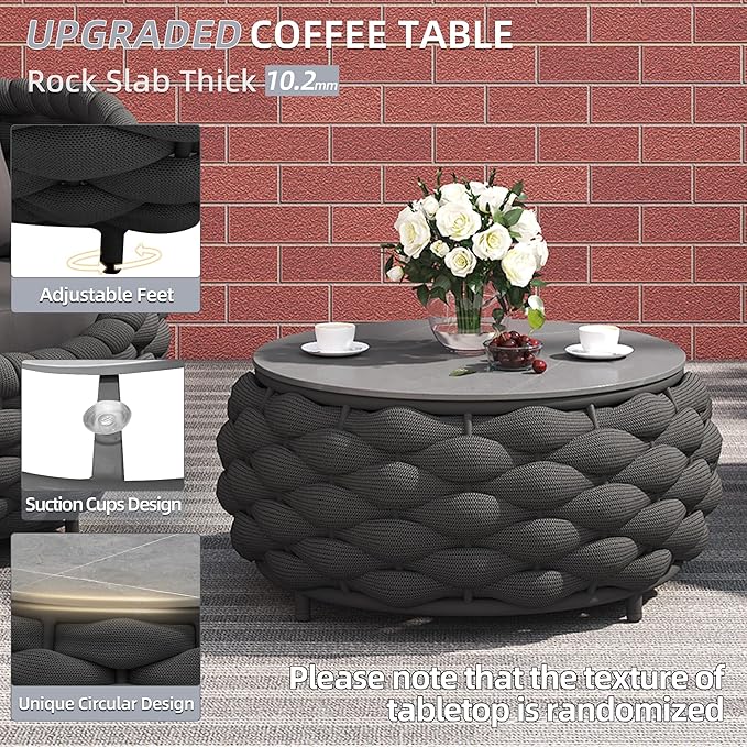 TWT Patio Furniture Set 4 Pieces Aluminum Outdoor Furniture w/27.8in Coffee - Image 8