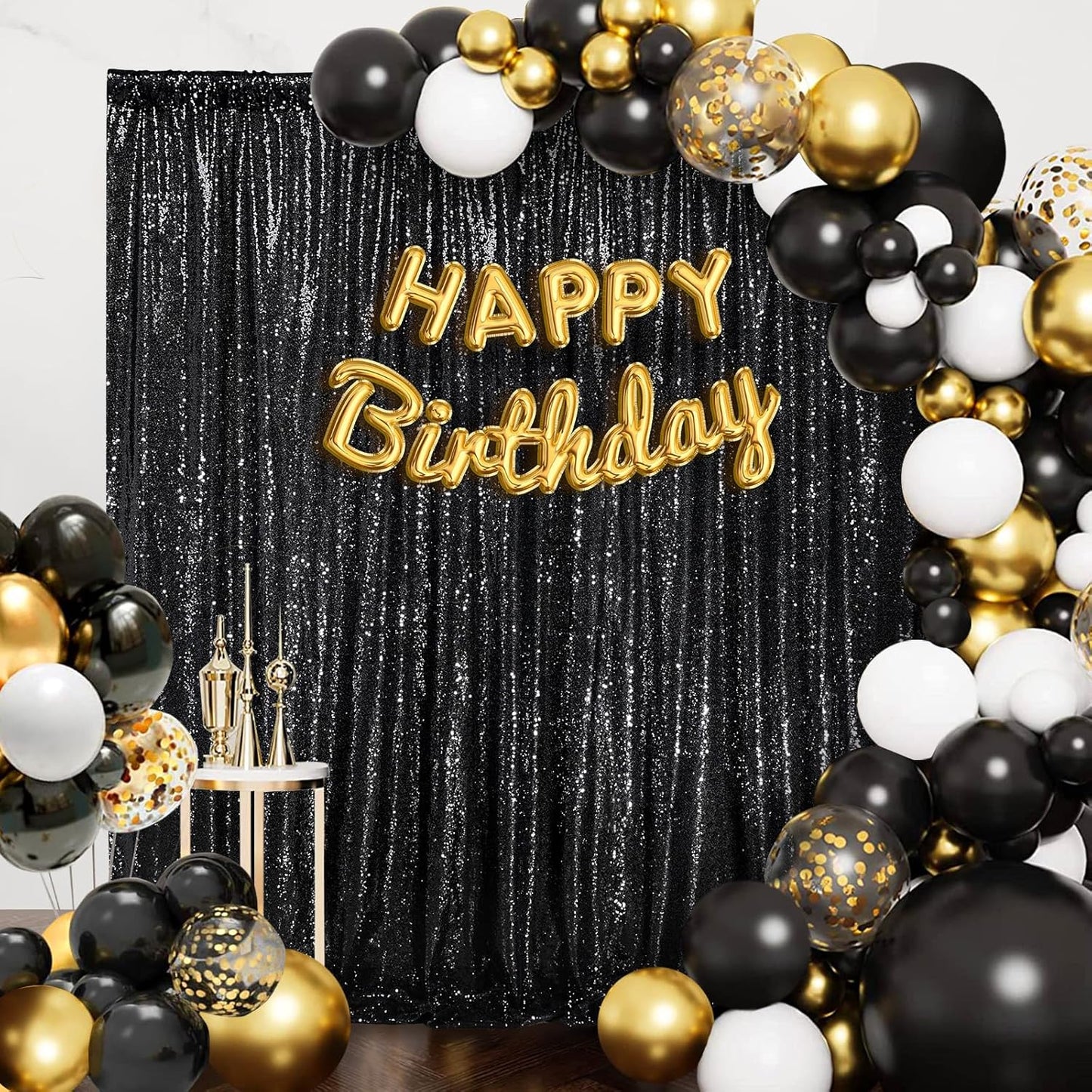 Black Sequin Backdrop Curtain 7ft x 7ft Glitter Photo Booth Backdrop for Wedding Birthday Baby Shower Event Decorations