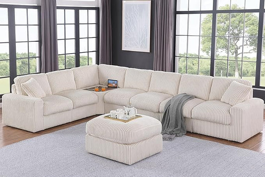 Ball & Cast 146" Oversized Modular Sectional Sofa, Large Corduroy Upholstered by BallCast
