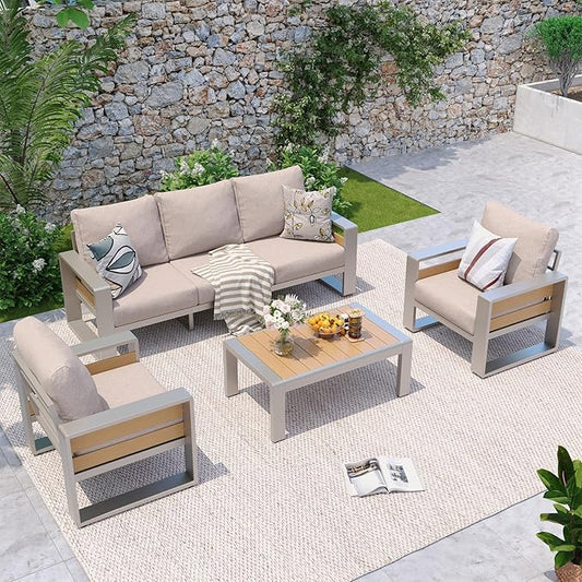 Aoxun Aluminum Patio Furniture Set, 5 Seats Luxury Metal Patio Conversation Sets by Aoxun