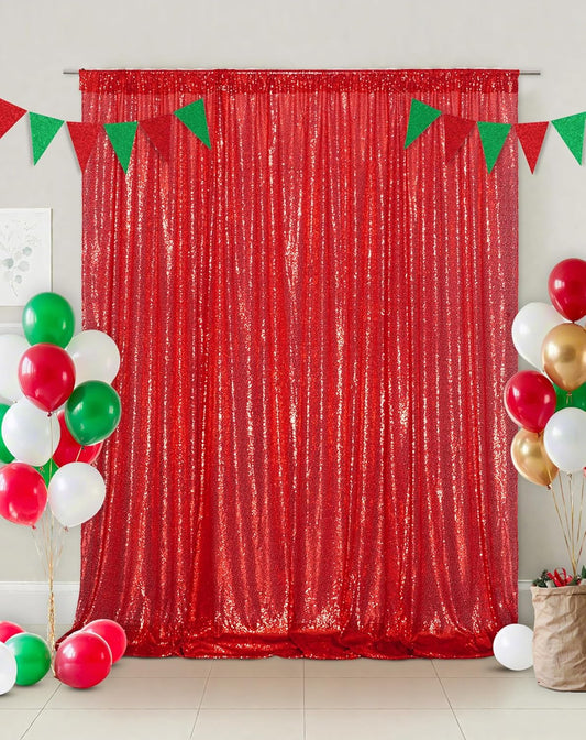 Eternal Beauty Red Sequin Backdrop, 6x8 Ft Glitter Background Curtains for Christmas Shimmer Photography Party Wedding Birthday Back Drop Decor