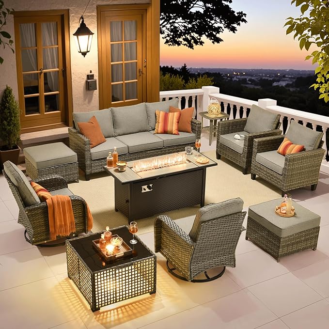 ovios 10 Pieces Patio Furniture Set, Outdoor Wicker Sofa Couch by OVIOS
