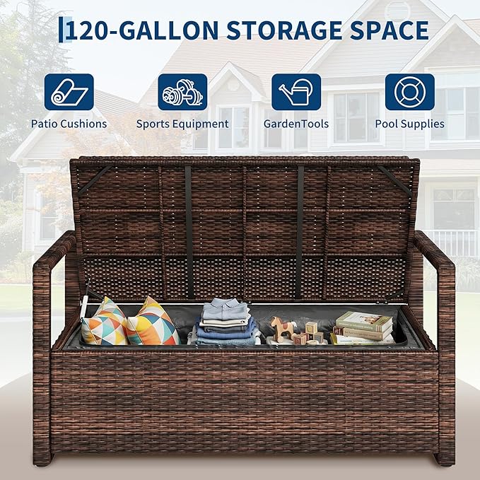 GarveeLife Wicker Storage Bench, Outdoor Rattan Stool - Image 4