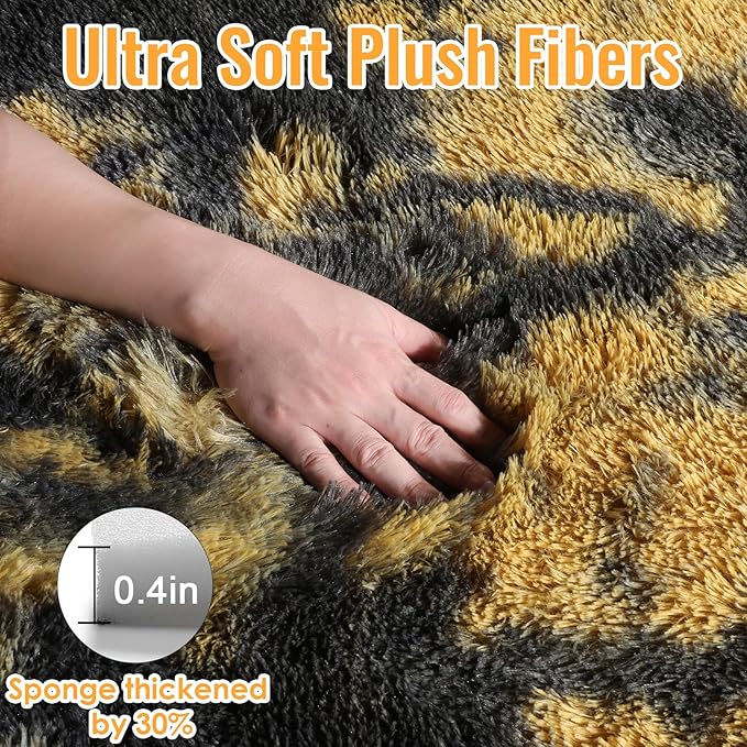 PAGISOFE 4x6 Black and Yellow Bedroom Rugs, Fluffy Modern Living Room Area Rug - Image 7