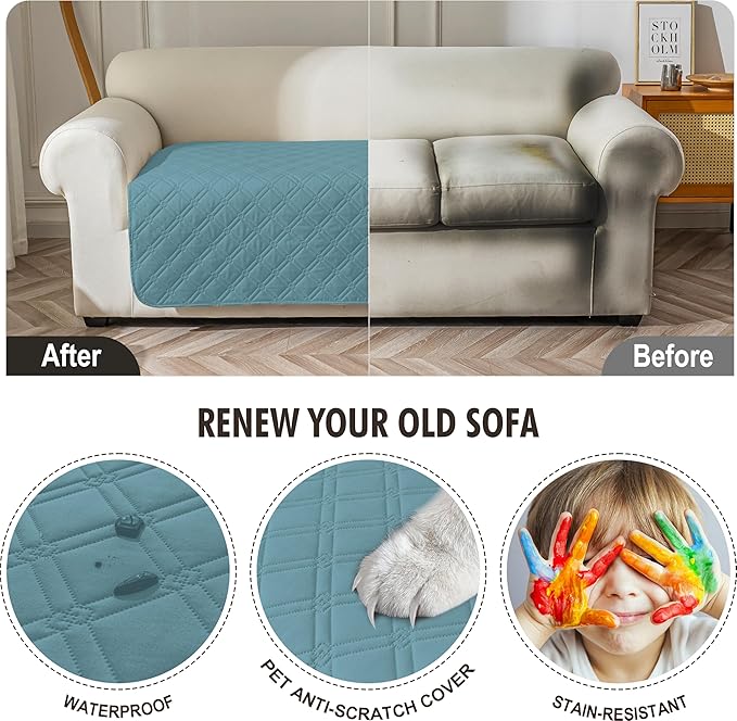 Genina Waterproof Couch Cover, Washable Anti-Slip 86.6 inch Sofa Covers - Image 4