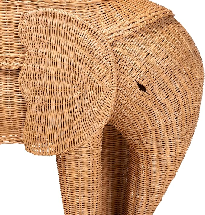 Bali & pari Elissa Bohemian Light Honey Rattan Elephant End Table - Image 6