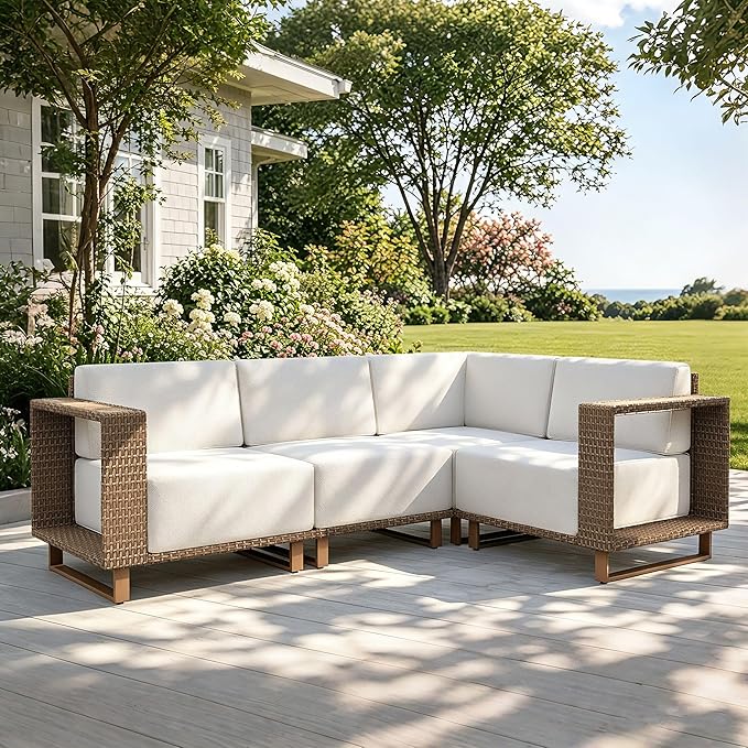 MIXPATIO Patio Sectional Furniture Set, 4 Piece Outdoor Yellow Rattan Modular by MIXPATIO