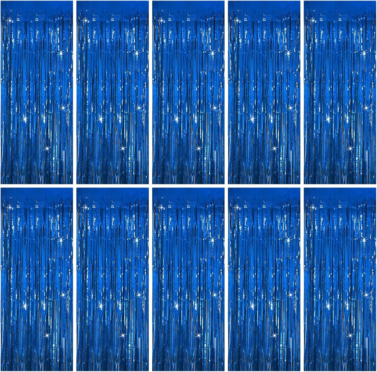 Tinsel Curtain Party Backdrop Blue Birthday Decorations 10 Packs Glitter Foil Fringe Curtain Party Decor Streamers Photo Booth for Birthday Christmas Wedding Halloween Graduation Decorations