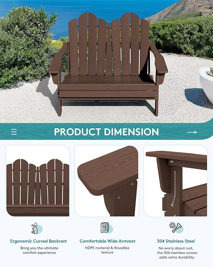 SERWALL 3 Pieces Patio Adirondack Bench Set, 2 Folding Adirondack Bench & 1 - Image 5