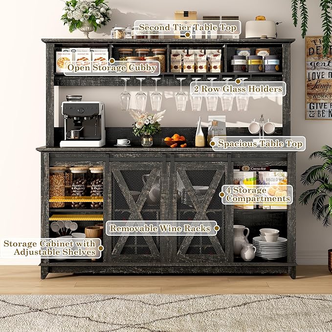 63"Wide 58"H Farmhouse Coffee Bar Cabinet - Image 6