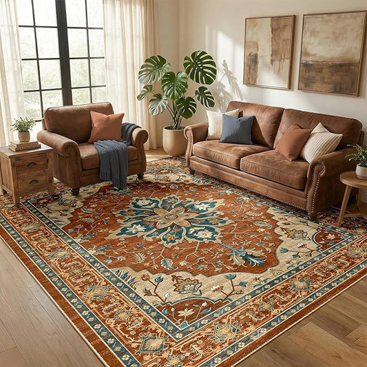 RELEANY Area Rugs 5'x7' Washable Non-Slip, Floral Vintage Distress Print by RELEANY