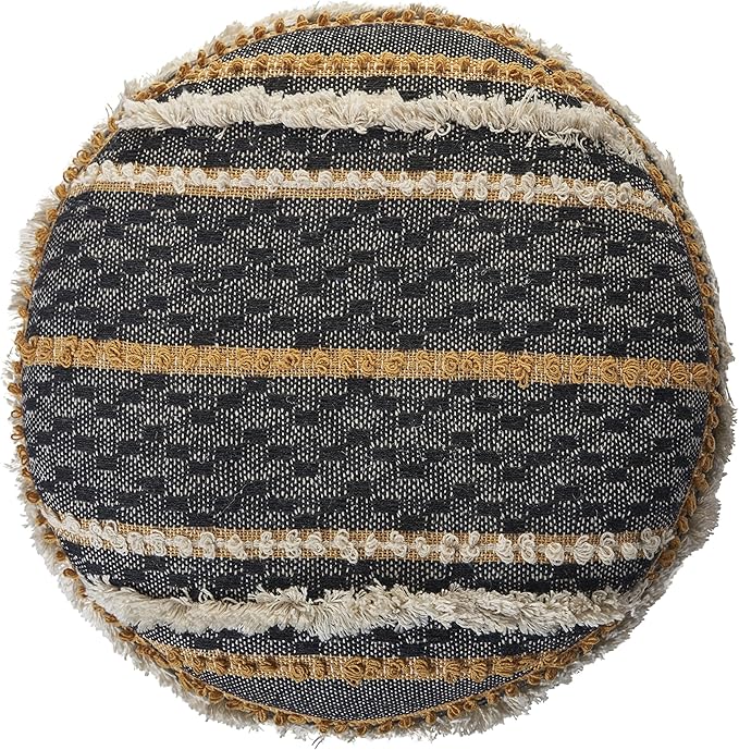 LR Home Black/Tan Coastal Striped Hand-Woven Cotton Ottoman Pouf - Image 5