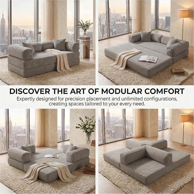 78" 4-in-1 Convertible Sofa Bed, Boneless Corduroy Sleeper Couch - Image 3