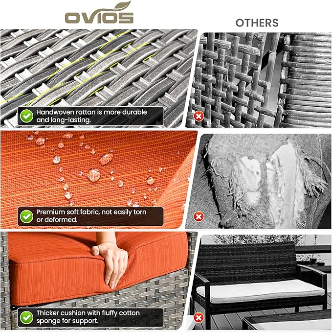 ovios 9 Pieces Patio Furniture Set, Outdoor Wicker Sofa Couch - Image 9