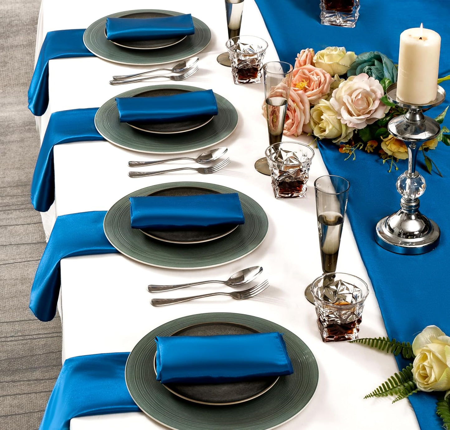 36 Pack Square Satin Dinner Napkins, 16x16 Inches Silky Soft Smooth Table Cloth Napkins for Restaurant Weddings Banquet Party Decoration, Royal Blue