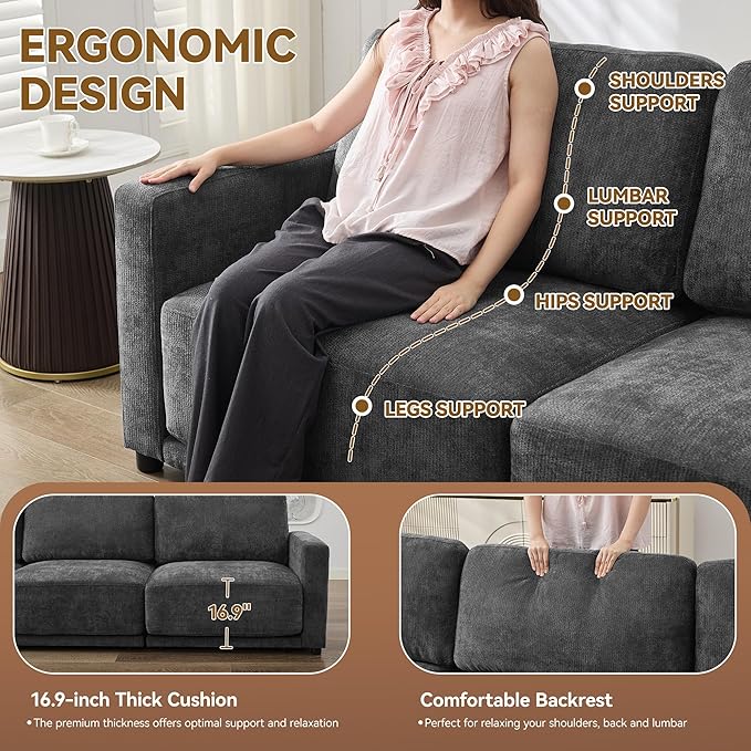 77.4" Chenille Modular Loveseat Oversized Upholstered 2 Seater Sectional Sofa - Image 3