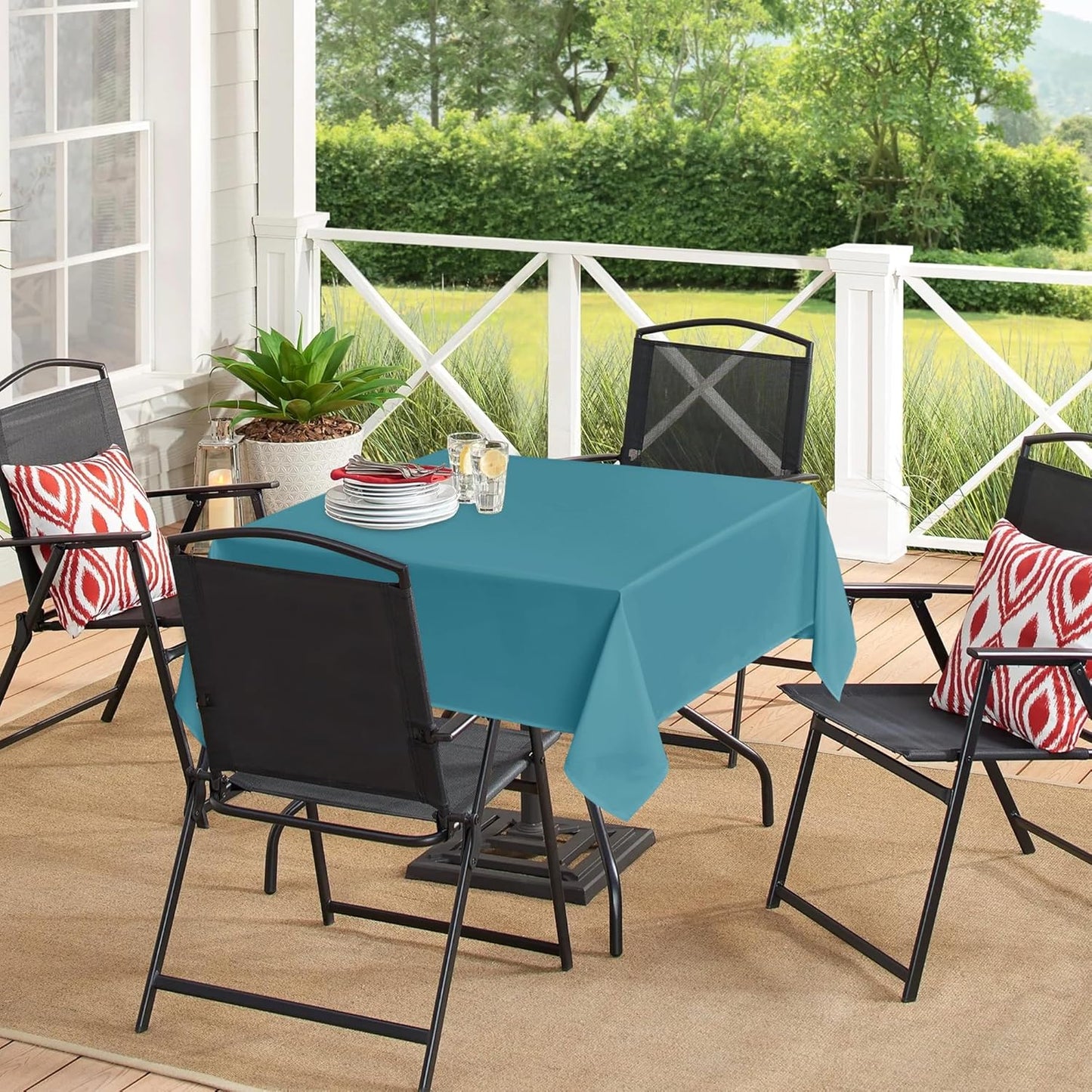 sancua Small Square Tablecloths 36x36 Inch - Teal Table Cloth for Square or Round Tables, Washable Polyester Fabric Table Cover for Nightstand End Bedside Tables