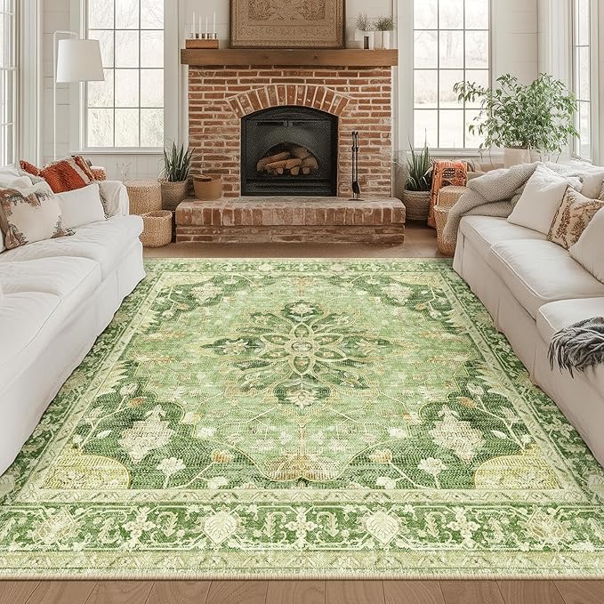 RELEANY Area Rugs Square 8ft Washable Non-Slip, Floral Vintage Distress Print by RELEANY