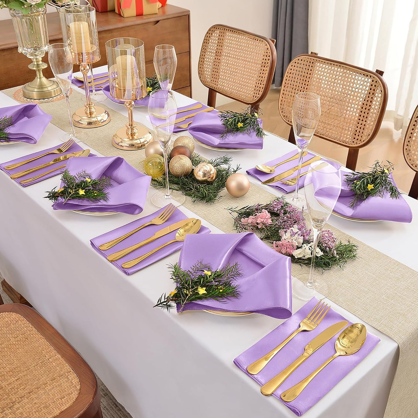 50 Pieces Lavender Satin Napkins, 17" x 17" Square Table Napkins, Silky Soft Smooth Washable Napkins for Restaurant, Weddings, Dinner, Party Decoration