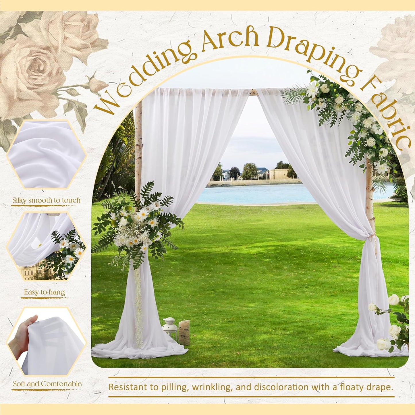 VACVELT Wedding Arch Draping Fabric - White Chiffon, 1 Panel Sheer Drapes - 30 Inch x 20ft Chiffon Backdrop Curtain - Outdoor Sheer Drapery for Ceremony Party Ceiling