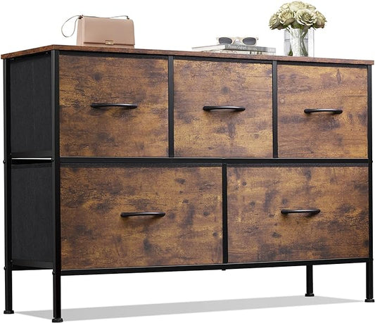 WLIVE Dresser for Bedroom with 5 Drawers, Long Fabric Dresser, Storage Drawer by WLIVE
