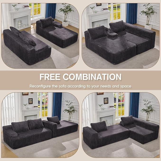 Hobestluk Modular Sectional Sofa Couches L-Shape Couch 3 Seat Modular Sofa - Image 7