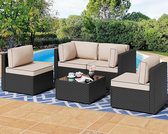 Shintenchi 5 Pieces Outdoor Patio Sectional Sofa Couch, Patio Conversation Sets by Shintenchi%7CFurnitureMadeforRealLife