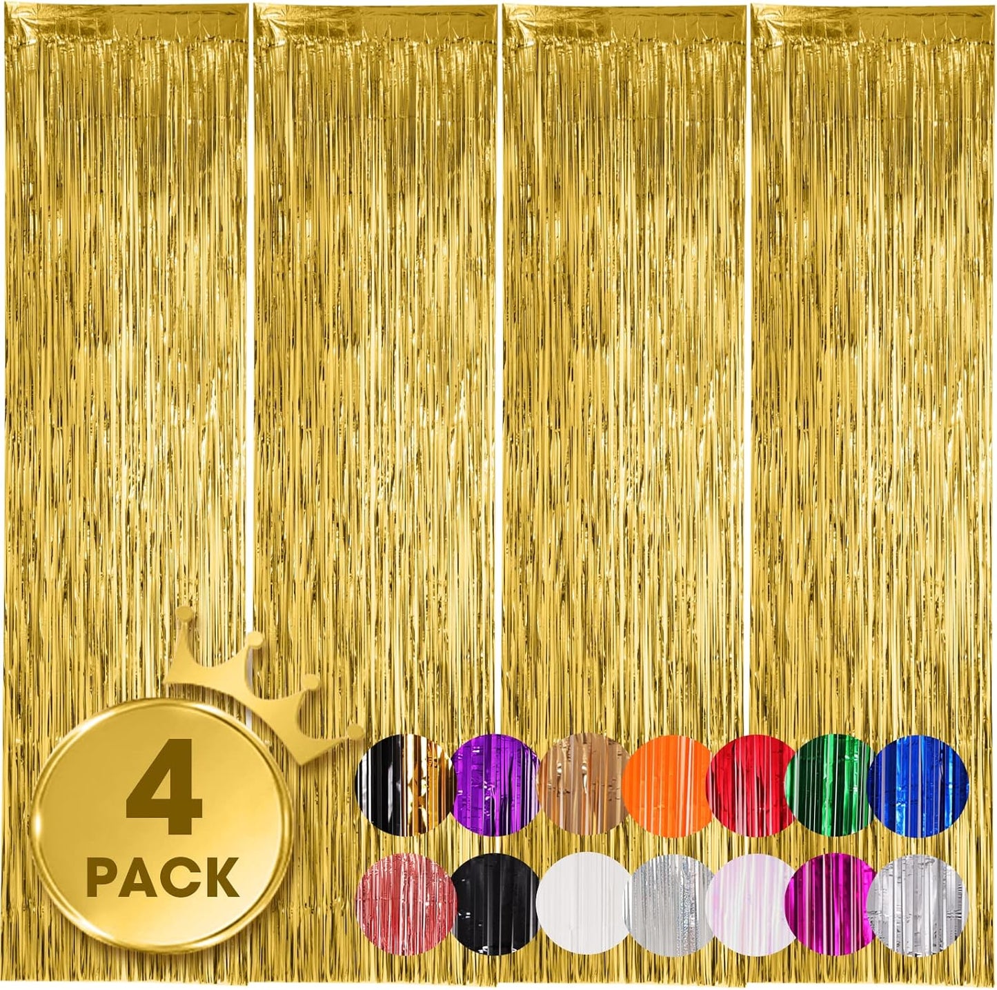4 Pack Gold Foil Fringe Backdrop Curtains, Tinsel Streamers Birthday Party Decorations, Fringe Backdrop for Graduation, Baby Shower, Gender Reveal, Disco Party