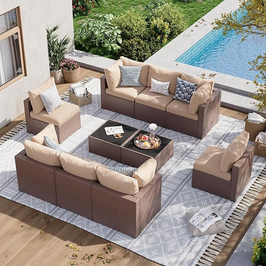 Aoxun 10 Piece Patio Furniture Set Wicker Rattan Patio Sectional Sofa Set by Aoxun