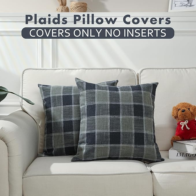 Stellhome Pack of 2 Faux Linen Buffalo Check Throw Pillow Covers, Farmhouse - Image 5