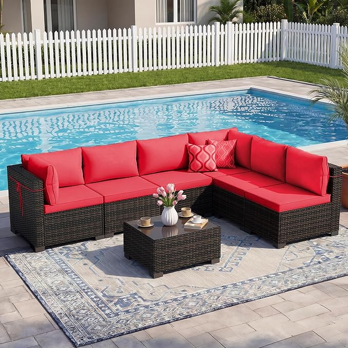 CHABATREE 7pcs Outdoor Patio Furniture Sets, Rattan Conversation Sectional Set by Unknown